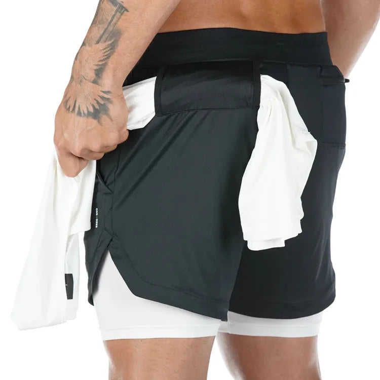 Pantaloncini da corsa mimetici sportivi palestra uomo 2 in 1 Allenamento ad - style1 Black M(170cm 60kg) - immagine 21