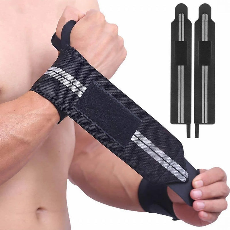 1 paio di braccialetti avvolti in bende per uso professionale sollevamento pesi - nero