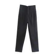 Pantaloni donna Willshela a vita alta con cerniera frontale, gamba dritta full length, stile vintage elegante e chic - Campeda