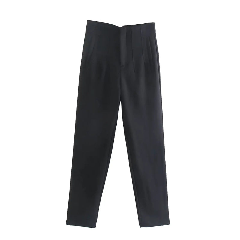 Pantaloni donna Willshela a vita alta con cerniera frontale, gamba dritta full length, stile vintage elegante e chic - Campeda