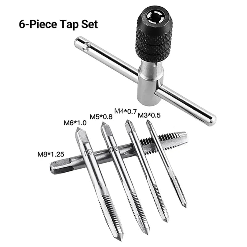 Set di trapani per chiavi di tipo T di alta qualità Strumenti per maschiatura a mano Macchina per filettatura per vite Punta elicoidale M3/M4/M5/M6/M8 Set di rubinetti Strumento fai da te