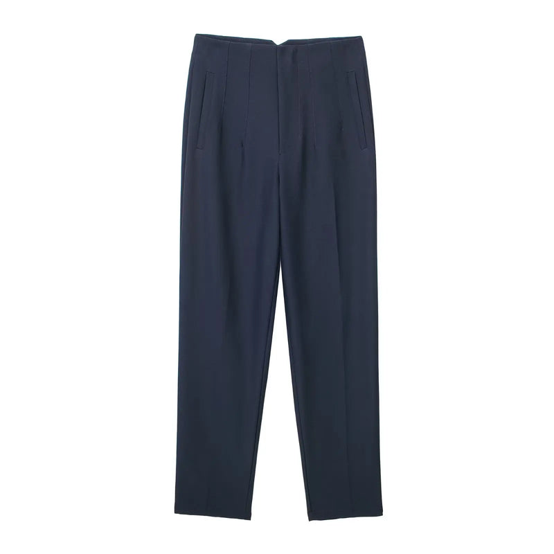 Pantaloni donna Willshela a vita alta con cerniera frontale, gamba dritta full length, stile vintage elegante e chic - Campeda
