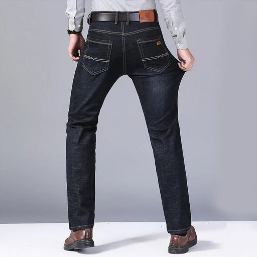 Jeans dritti da uomo Tsingyi – smart casual, elasticizzati, vita media, blu e nero - Campeda