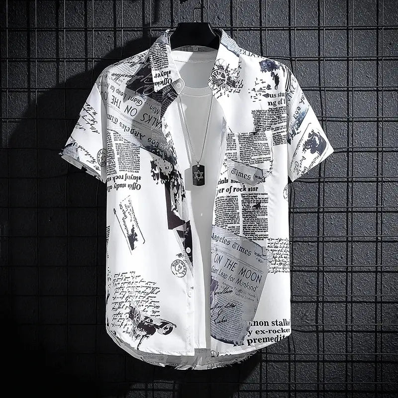 Camicia da uomo a maniche corte con stampa – top da spiaggia leggero e casual, abbigliamento estivo da tempo libero - Campeda