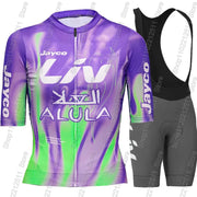 Completo Ciclismo Donna Jayco Alula Maglia a Maniche Corte e Salopette Bici da - immagine 6
