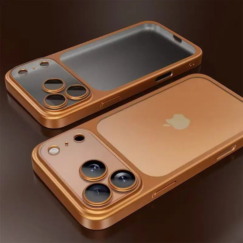 Custodia per telefono trasparente per PC a colori con placcatura di lusso per iPhone 17 16 15 14 13 Pro Max Protezione per obiettivo ad aria Cover rigida con piastra posteriore opaca