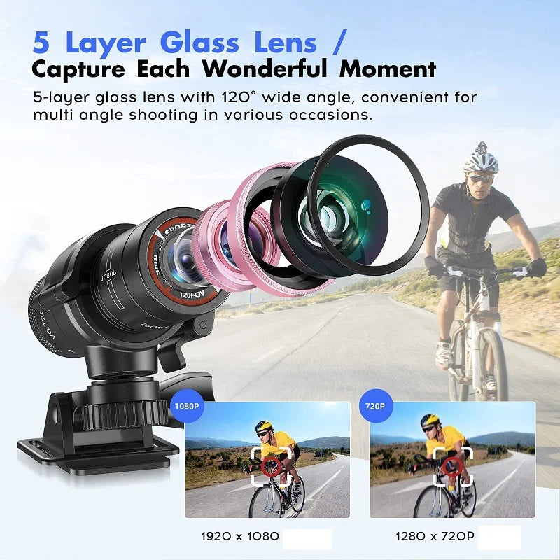 Mini Action Cam 1080P Impermeabile – Videocamera Sportiva per Casco, Bici e Moto