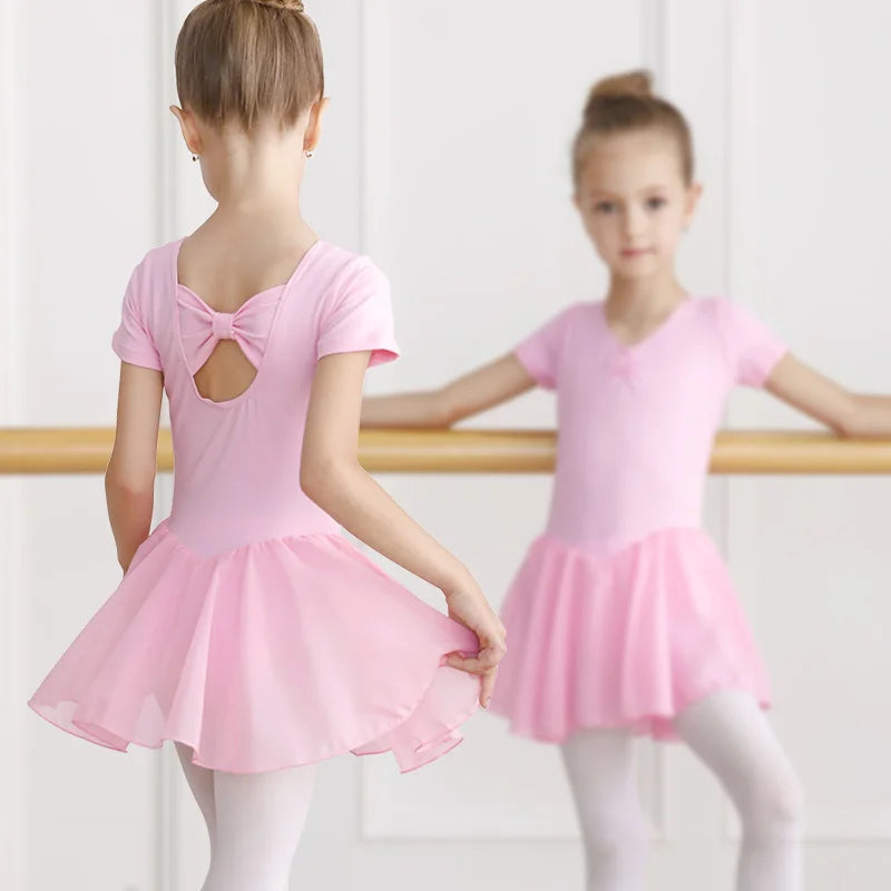 Body Balletto Bambina con Gonna in Chiffon – Abito Danza con Fiocco Elegante
