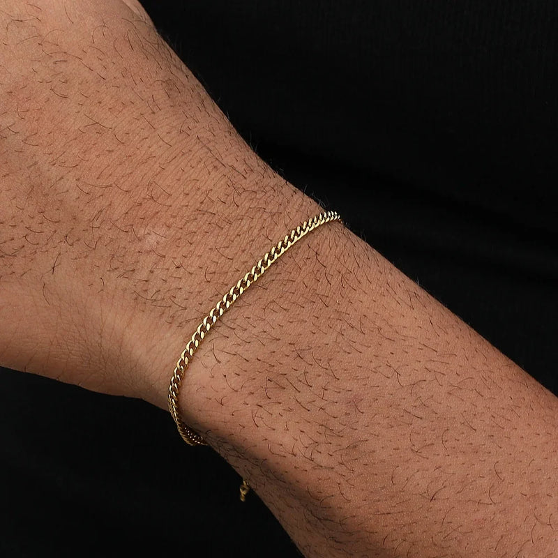 Bracciale da uomo a catena cubana in acciaio inossidabile color oro Bracciale retrò semplice per le donne Accessori di tendenza per gioielli Hip Hop Regalo - Campeda