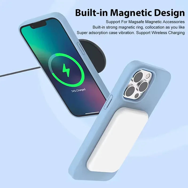 Nuovo per custodia per telefono in Silicone liquido for Magsafe per for iPhone 16 15 13 14 11 12 Pro Max 16 15 Plus Cover morbida con ricarica Wireless magnetica