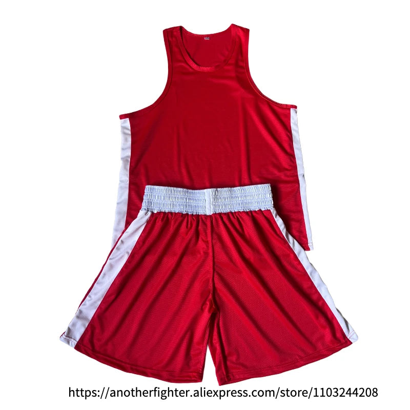 Gilet e pantaloncini da boxe Muay Thai Uomo Donna Bambino Sanda Wushu Arti - Red Set 1 100 - immagine 21