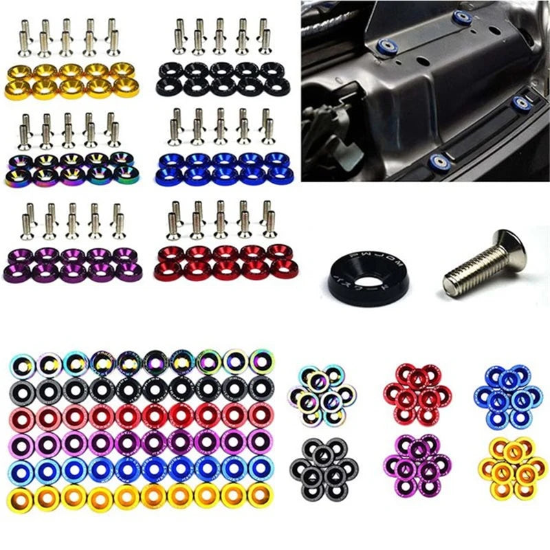 Kit Bulloni JDM M6x20 in Alluminio (10 Pezzi) – Rondelle Anodizzate Parafango, Viti Universali Auto per Cofano, Paraurti e Targa - Campeda