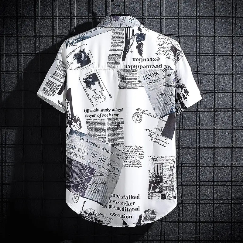 Camicia da uomo a maniche corte con stampa – top da spiaggia leggero e casual, abbigliamento estivo da tempo libero - Campeda