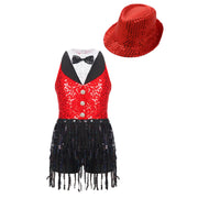 Costume da ballo jazz per bambina senza maniche con nappe e paillettes - immagine 13