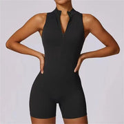 Tuta intera elasticizzata con zip per donna effetto seconda pelle - Black S - immagine 13