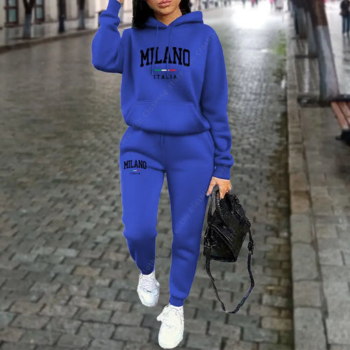 Tuta donna MILANO – set felpa con cappuccio e pantaloni jogging streetwear primavera, autunno inverno - Campeda