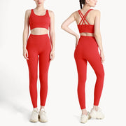 Completo fitness donna ZHUMU GYM – set yoga 2 pezzi con leggings con tasche, traspirante e quick dry - Campeda