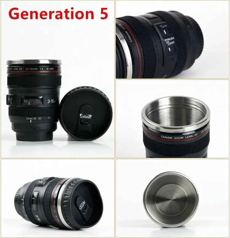 Tazza con obiettivo da caffè EF24-105mm per fotocamera in acciaio inossidabile da 380 ml Tazze da caffè bianche nere Tazze da caffè regalo creativo