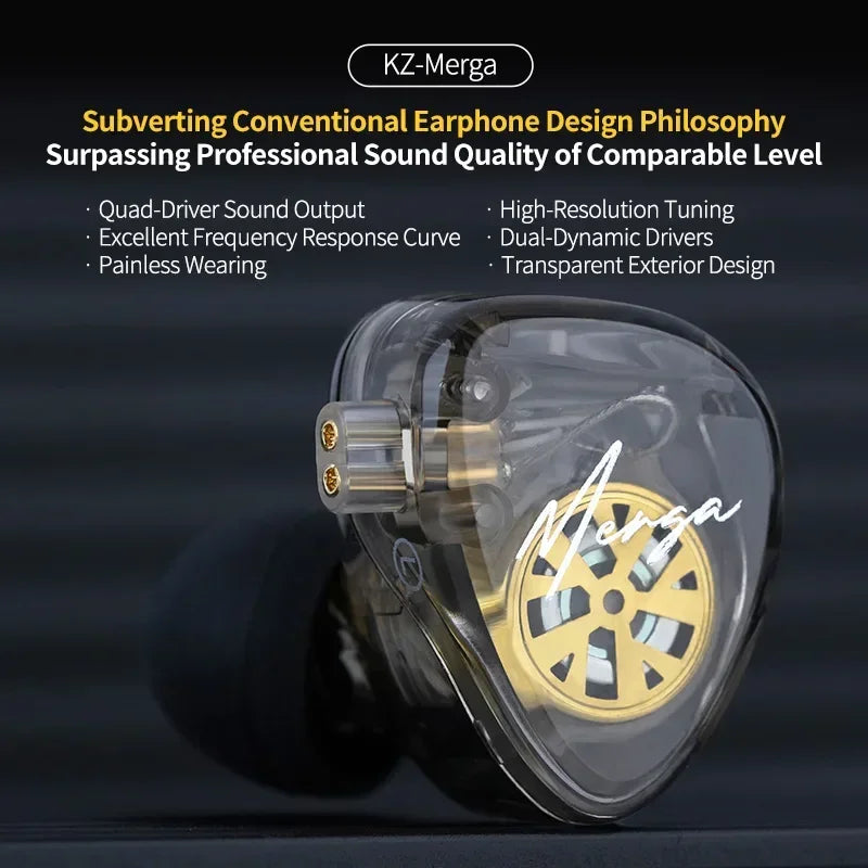 KZ Merga HIFI Auricolari in-ear cablati Driver quad-driver Driver dinamico doppio Uscita audio Sintonia ad alta risoluzione con cavo staccabile