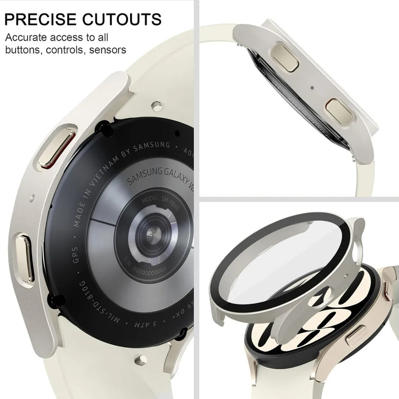 Custodia rigida opaca per PC con protezione per schermo in vetro temperato per Samsung Galaxy Watch 7 6 5 4 40mm 44mm Paraurti protettivo completo