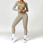 Completo fitness donna 2 pezzi hearuisavy – leggings push up vita alta e top maniche lunghe, traspirante quick dry - Campeda
