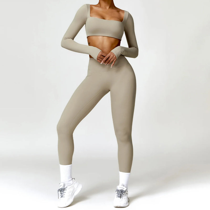 Completo fitness donna 2 pezzi hearuisavy – leggings push up vita alta e top maniche lunghe, traspirante quick dry - Campeda