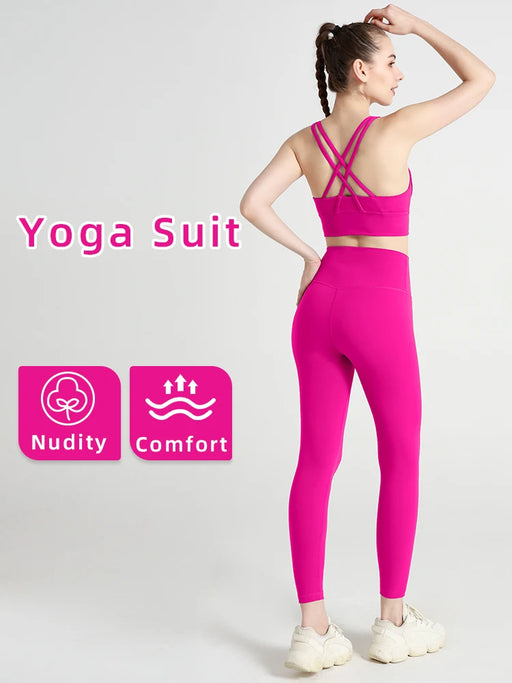 Completo fitness donna ZHUMU GYM – set yoga 2 pezzi con leggings con tasche, traspirante e quick dry - Campeda