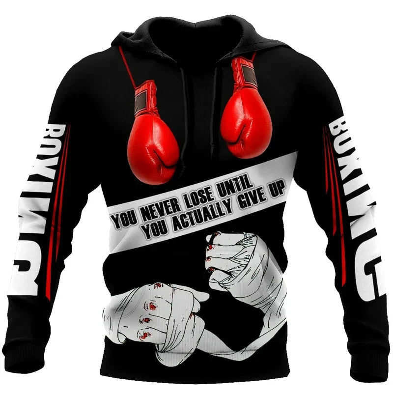 Felpa con cappuccio da boxe stampa 3D di moda abbigliamento uomo sportivo Pop