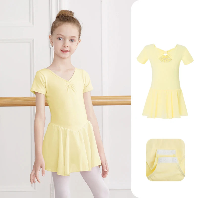 Body Balletto Bambina con Gonna in Chiffon – Abito Danza con Fiocco Elegante