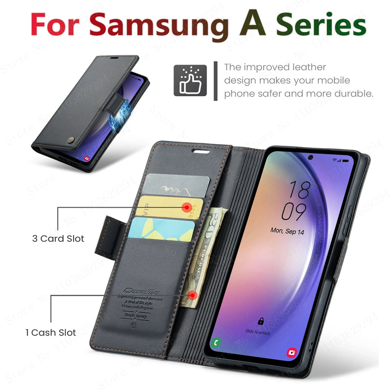 Custodia a portafoglio in pelle di lusso per Samsung Galaxy A54 55 53 52 71 72 73 51 34 32 15 Serie Custodia per cellulare Slot per schede Flip Cover