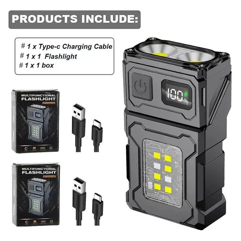 Torcia LED Ricaricabile USB Multifunzione – Mini Torcia Tattica EDC con Magnete e Luce COB - Campeda