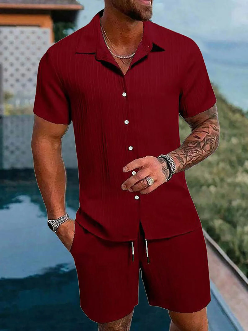 Tuta sportiva uomo 2 pezzi – polo maniche corte e pantaloncini a coulisse leggeri per primavera ed estate