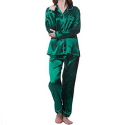 Indumenti da notte donna Pigiama semplice in raso Set Bottoni a maniche lunghe - immagine 12