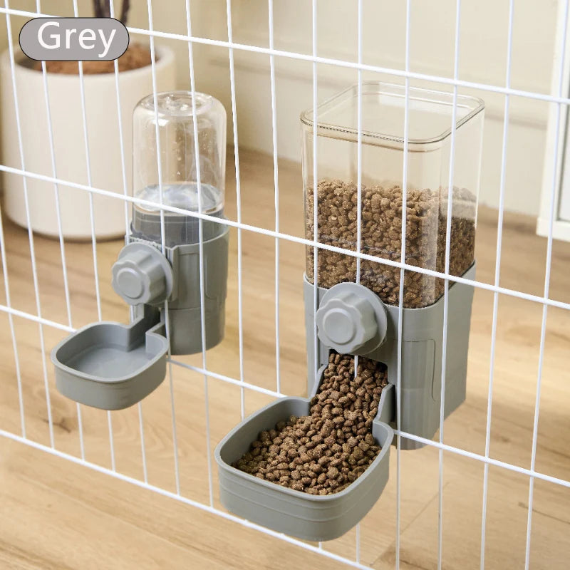 Ciotola per gabbia sospesa gatti cani con mangiatoia automatica animali domestici - Grey-Set - immagine 3