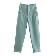 Pantaloni donna Willshela a vita alta con cerniera frontale, gamba dritta full length, stile vintage elegante e chic - Campeda