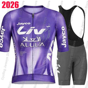 Completo Ciclismo Donna Jayco Alula Maglia a Maniche Corte e Salopette Bici da - women set2 XXS - immagine 21