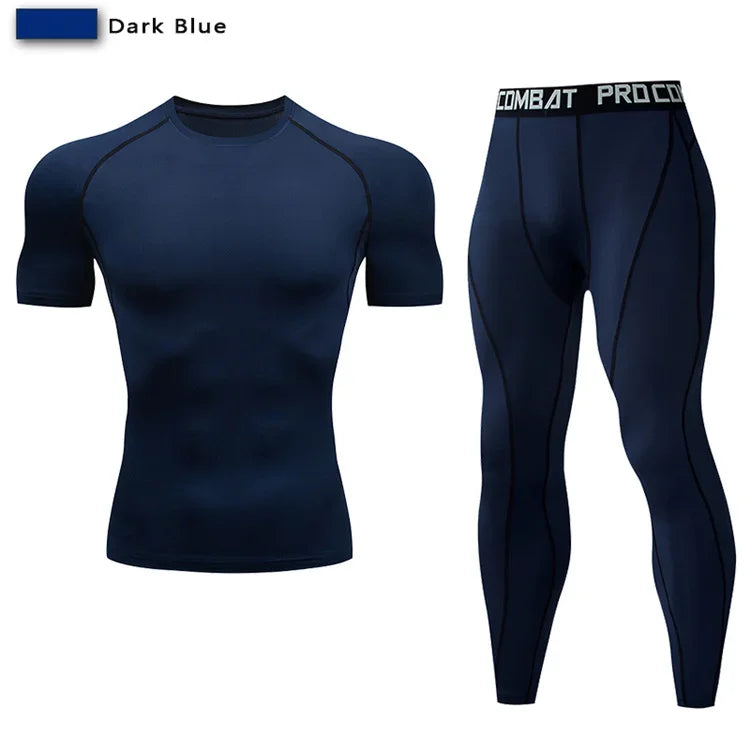 2 pezzi tuta sportiva a compressione da uomo allenamento elastico set yoga jogging - immagine 9