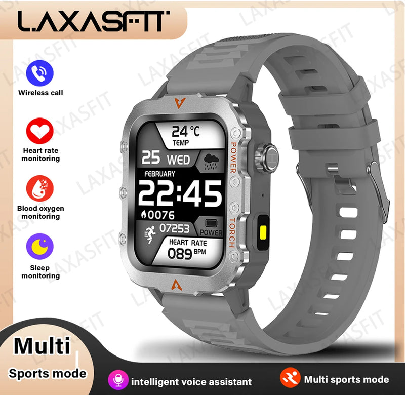 LAXASFIT Orologio intelligente da uomo nuovo Torcia a LED Sport all'aria aperta Smart Watch Orologio da polso Monitoraggio della salute Smart Watch