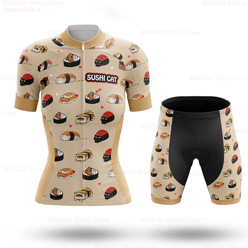 Set Maglia Ciclismo Donna Gatto Cartone Animato Divertente Estivo Abbigliamento Bici - immagine 13