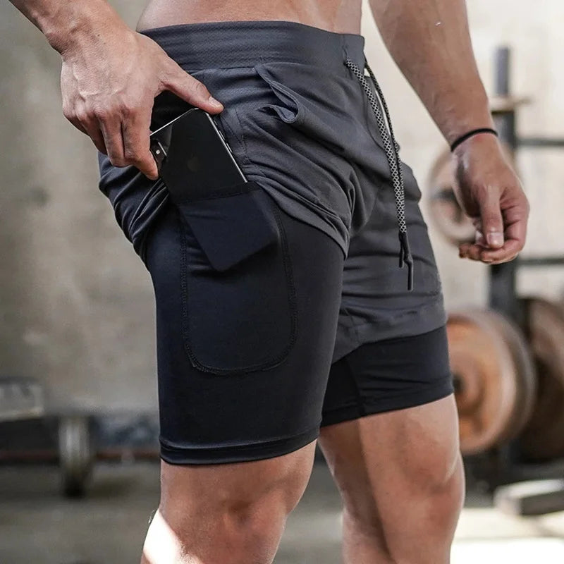 Pantaloncini da corsa mimetici sportivi palestra uomo 2 in 1 Allenamento ad