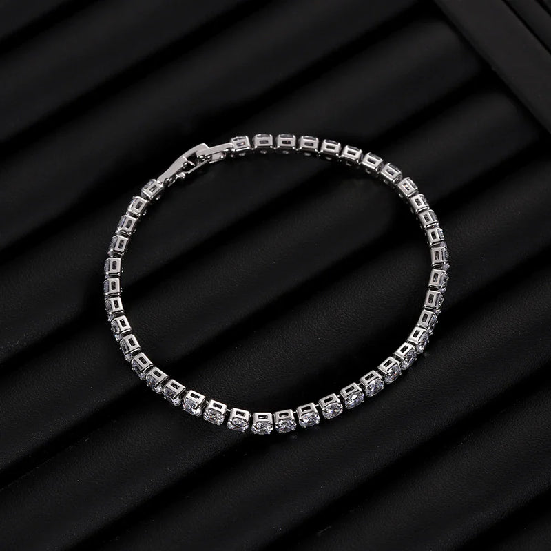 Braccialetti in cristallo di zirconi cubici di lusso Hiphop ghiacciati da 4 mm per donna uomo gioielli a catena con bracciale color argento color oro - Campeda