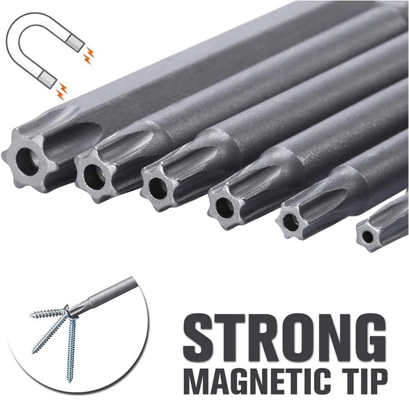 Set di punte di sicurezza Torx da 11 pezzi Set di cacciaviti di sicurezza magnetici in acciaio S2 Set di cacciaviti a stella da 50/100mm per vuoto di squalo T6-T40