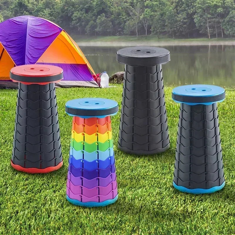 Sedia telescopica pieghevole in plastica, sgabello portatile con altezza regolabile, perfetta per la pesca, la spiaggia e il campeggio.