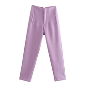 Pantaloni donna Willshela a vita alta con cerniera frontale, gamba dritta full length, stile vintage elegante e chic - Campeda