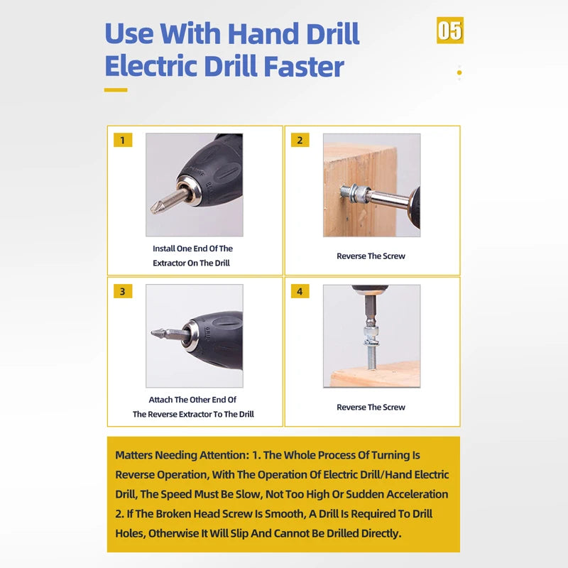 TOOLEYE Set di estrattori per viti danneggiate Set di punte da trapano centrali Strumenti per la lavorazione del legno Estrattore per bulloni rotti Estrattore per viti
