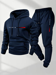 Set tuta sportiva uomo – felpa con cappuccio e pantaloni lunghi casual autunno/inverno con stampa lettere - Campeda