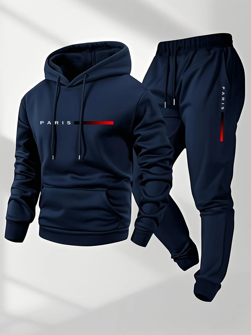 Set tuta sportiva uomo – felpa con cappuccio e pantaloni lunghi casual autunno/inverno con stampa lettere - Campeda