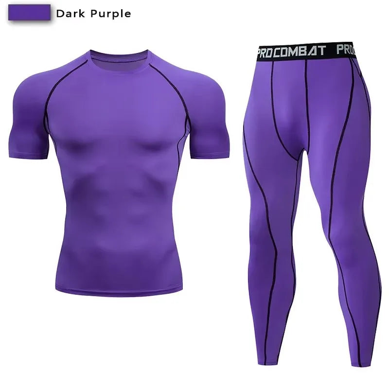 2 pezzi tuta sportiva a compressione da uomo allenamento elastico set yoga jogging - immagine 6