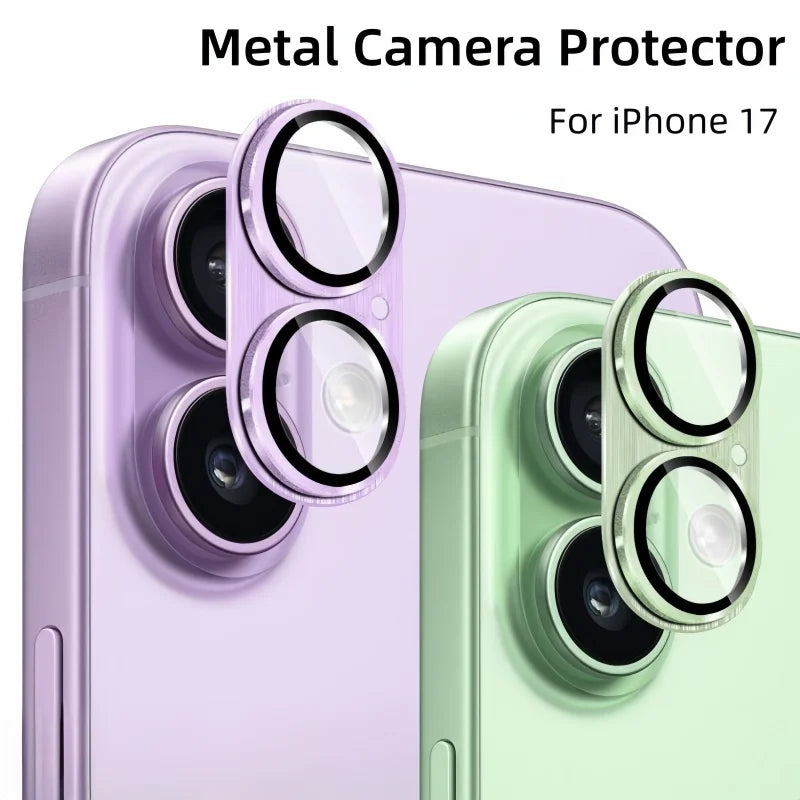 Protezione fotocamera in metallo viola e verde per iPhone 17 16