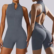 Tuta intera elasticizzata con zip per donna effetto seconda pelle - immagine 2